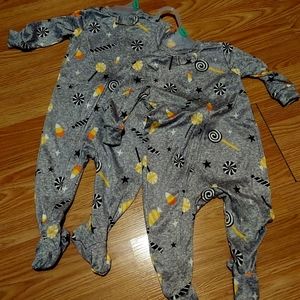 2 halloween footed onesies